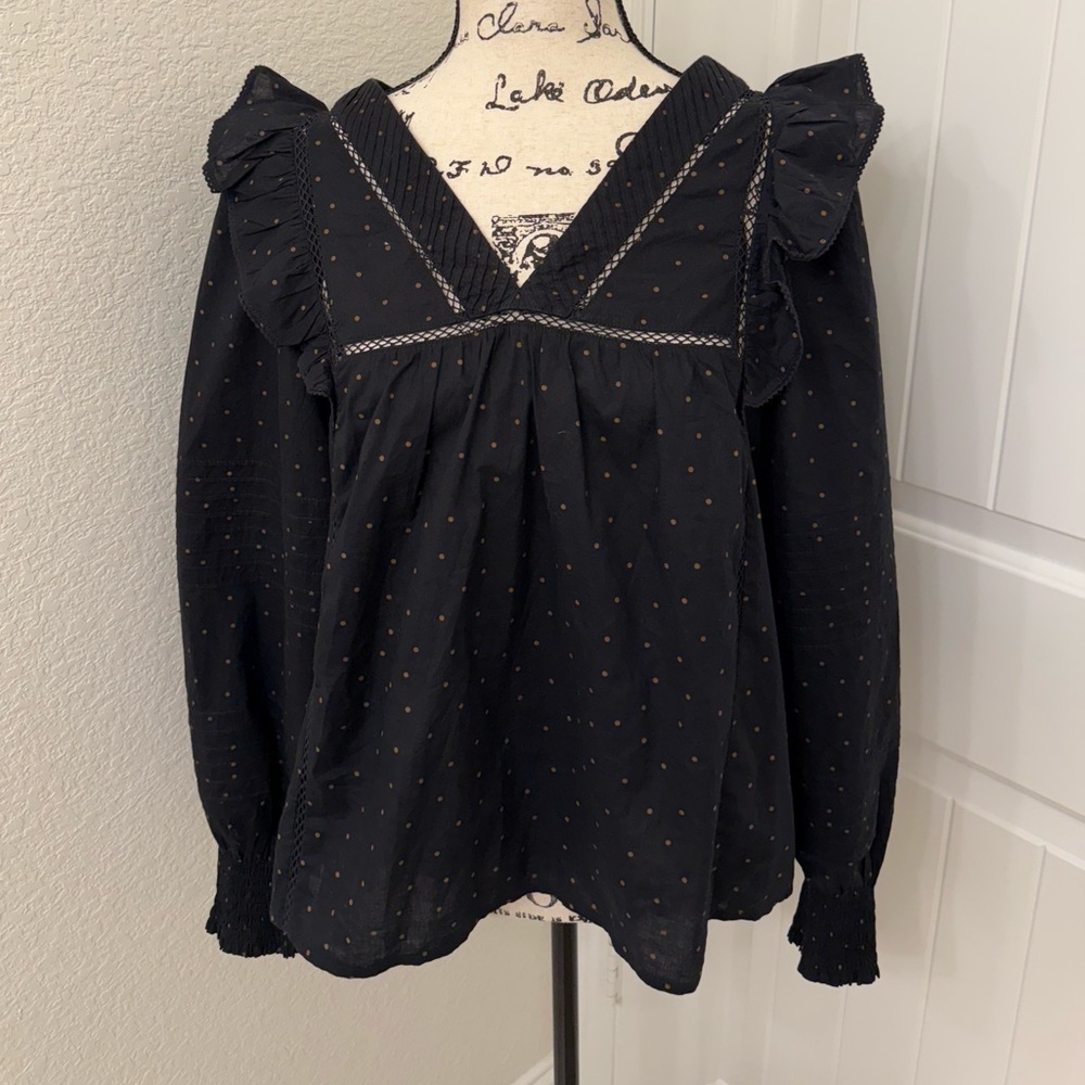 Madewell Black Ruffle shirt Tunic sz S